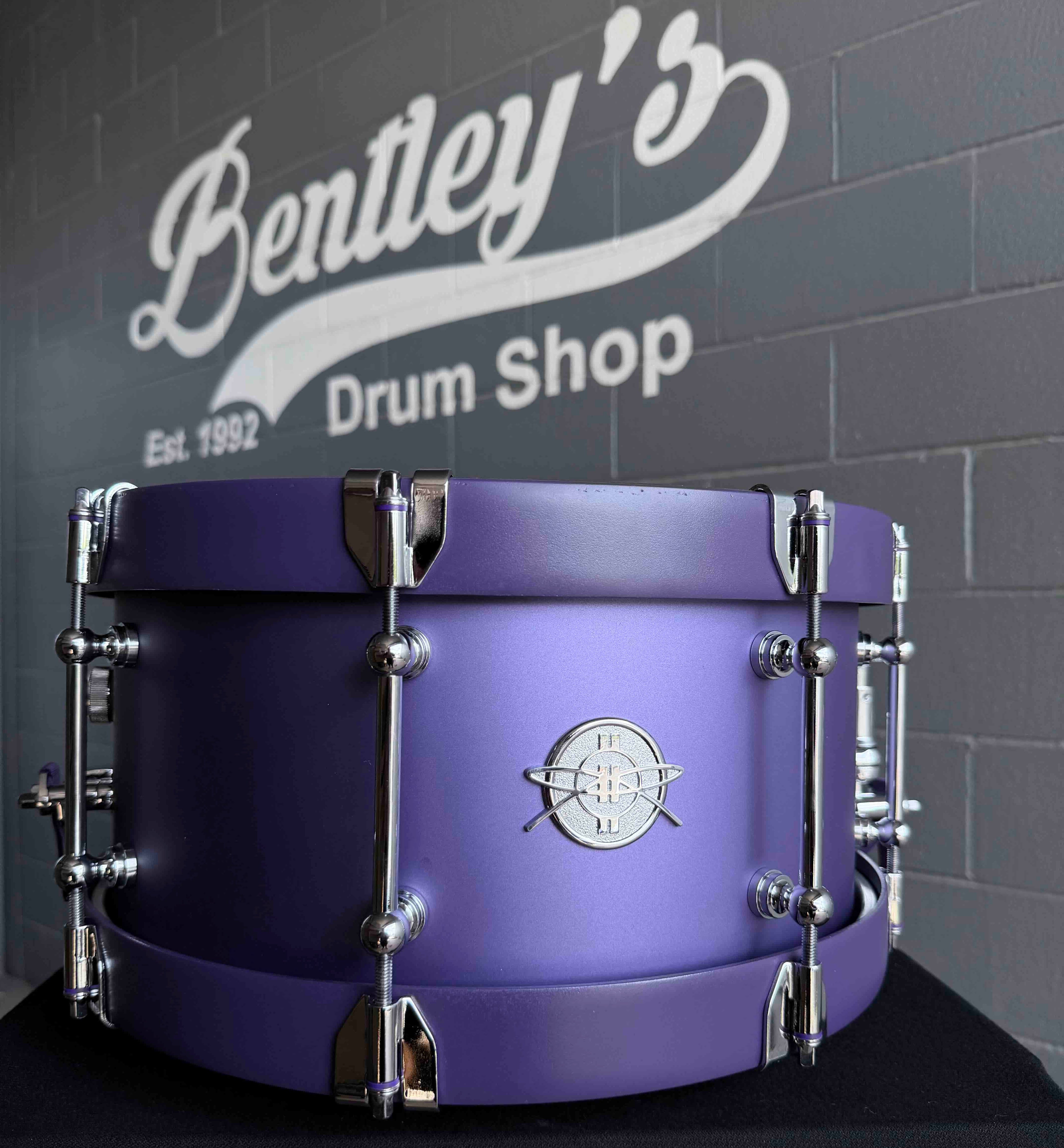 ~NEW!~ 2026 Dunnett 8-Lug StereoPly Maple/Poplar Hybrid 7x14 Snare Drum in Matte Metallic Purple with Matching MetalWood Hoops