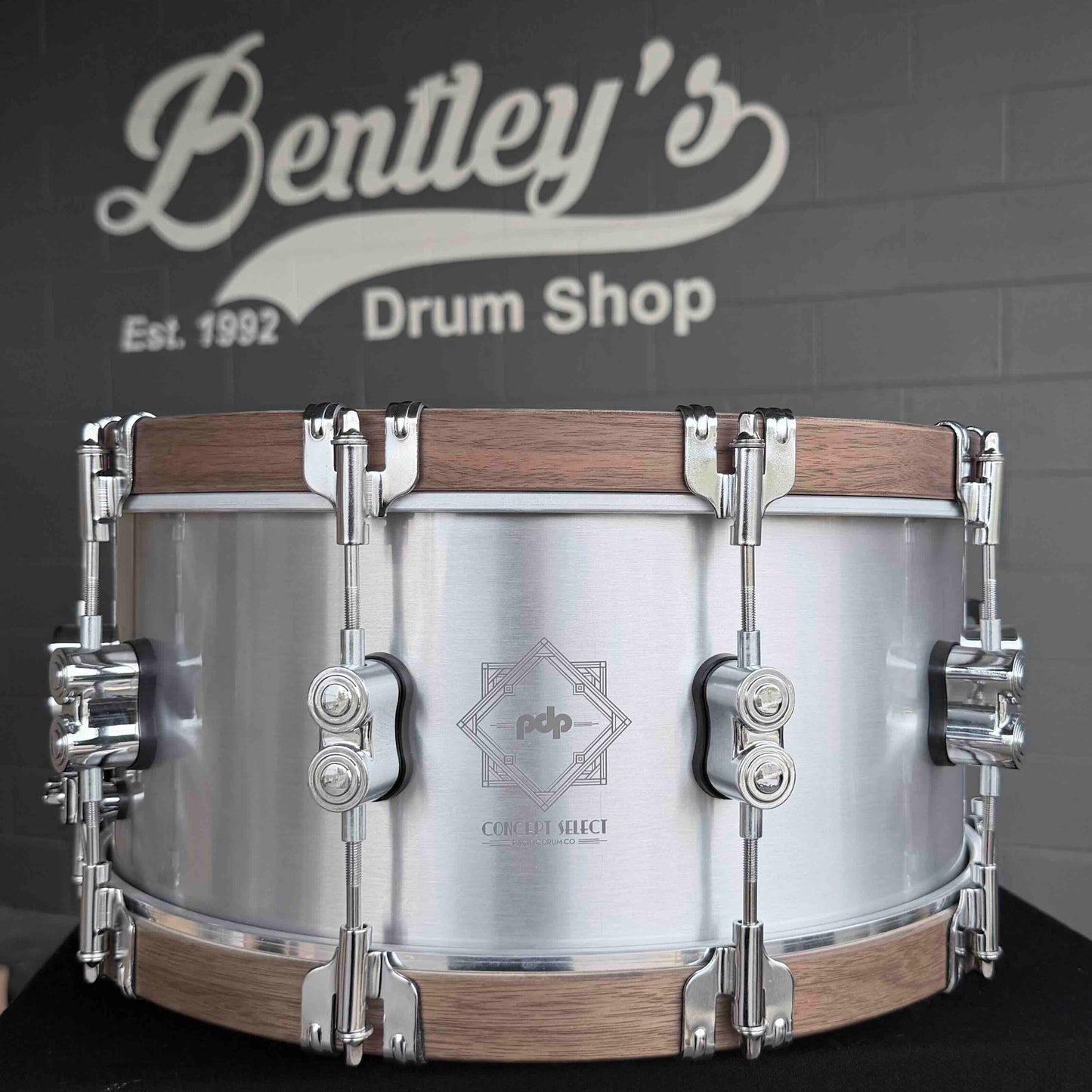 PDP PDSN6514CSAL Concept Select 3mm Aluminum 6.5x14" Snare Drum w/ Walnut Wood Hoops