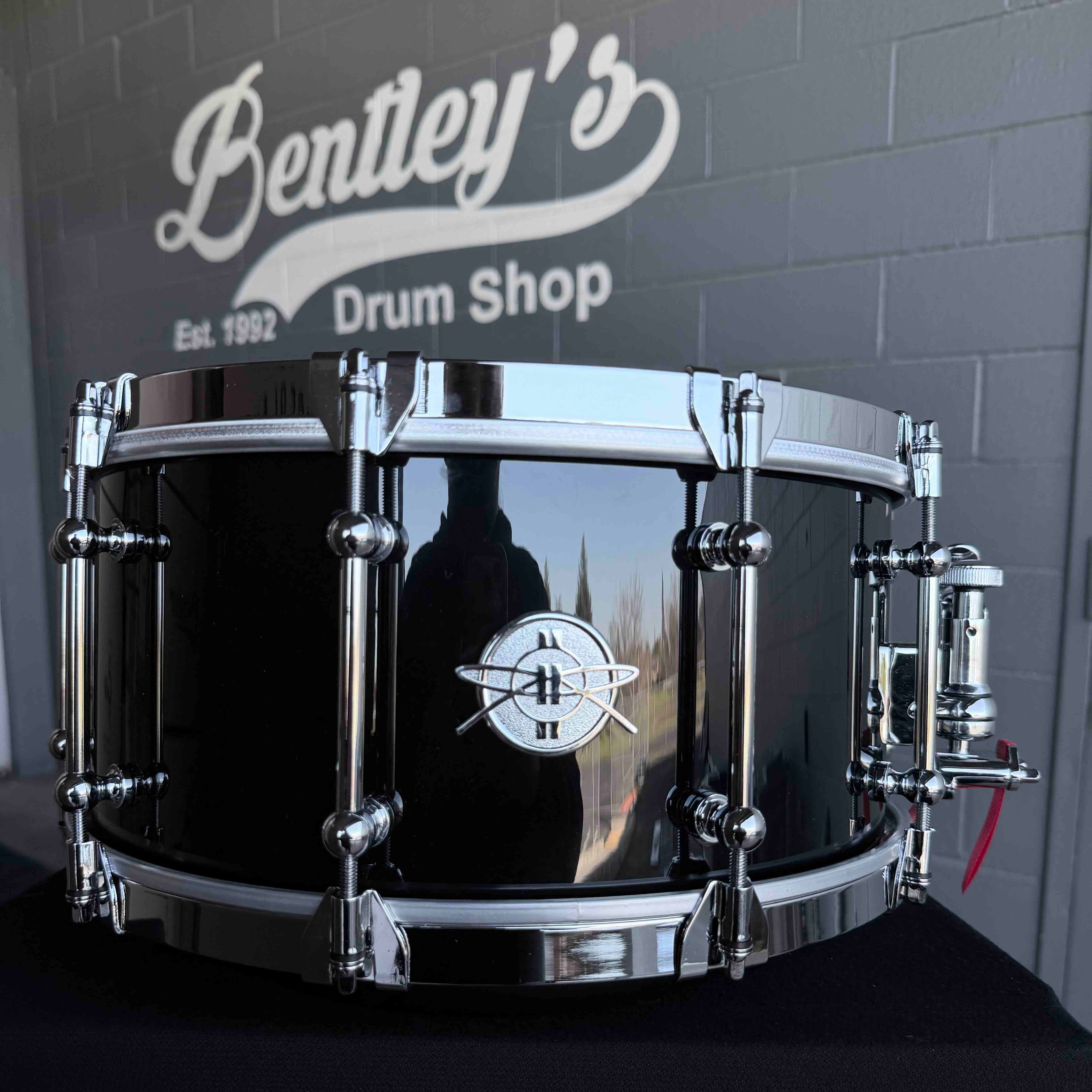 ~NEW!~ 2026 Dunnett 8-Lug StereoPly Maple/Poplar Hybrid 7x14 Snare Drum in Gloss Black Lacquer w/ CR Hoops & Dunnett Bag