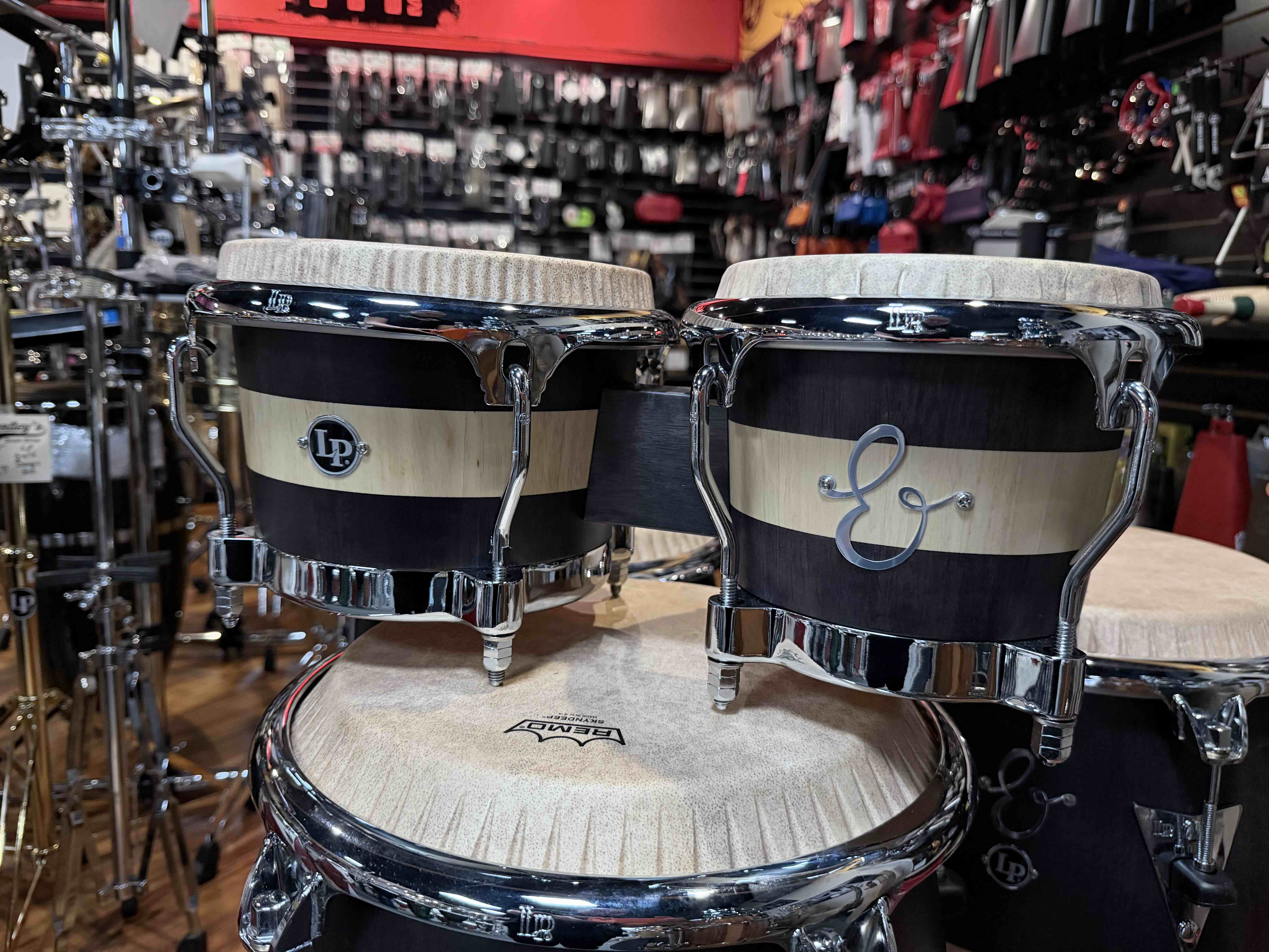 *WOW!* LP Latin Percussion LP201AX-EC E-Class 7-1/4" & 8-5/8" Bongo Pair Set w/ Signed Head from Escovedo Family!