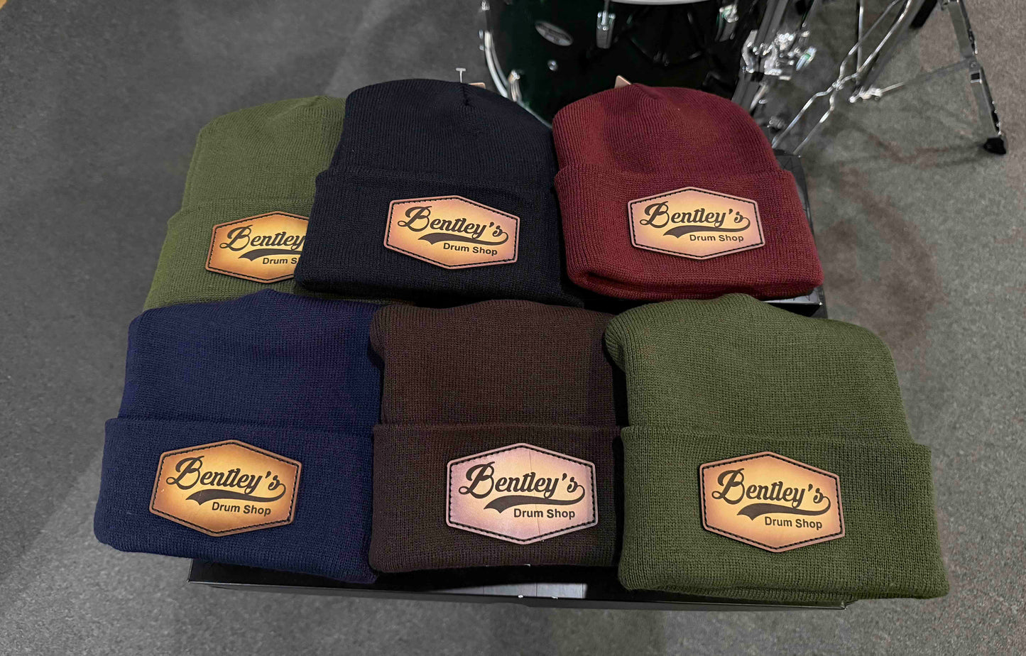 ~NEW~ Bentley's Drum Shop Genuine Leather Patch Beanie Hats