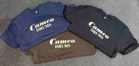 ~NEW!~ Camco Drums T-Shirt with Creme Font in Navy Blue, Dark Chocolate and Black