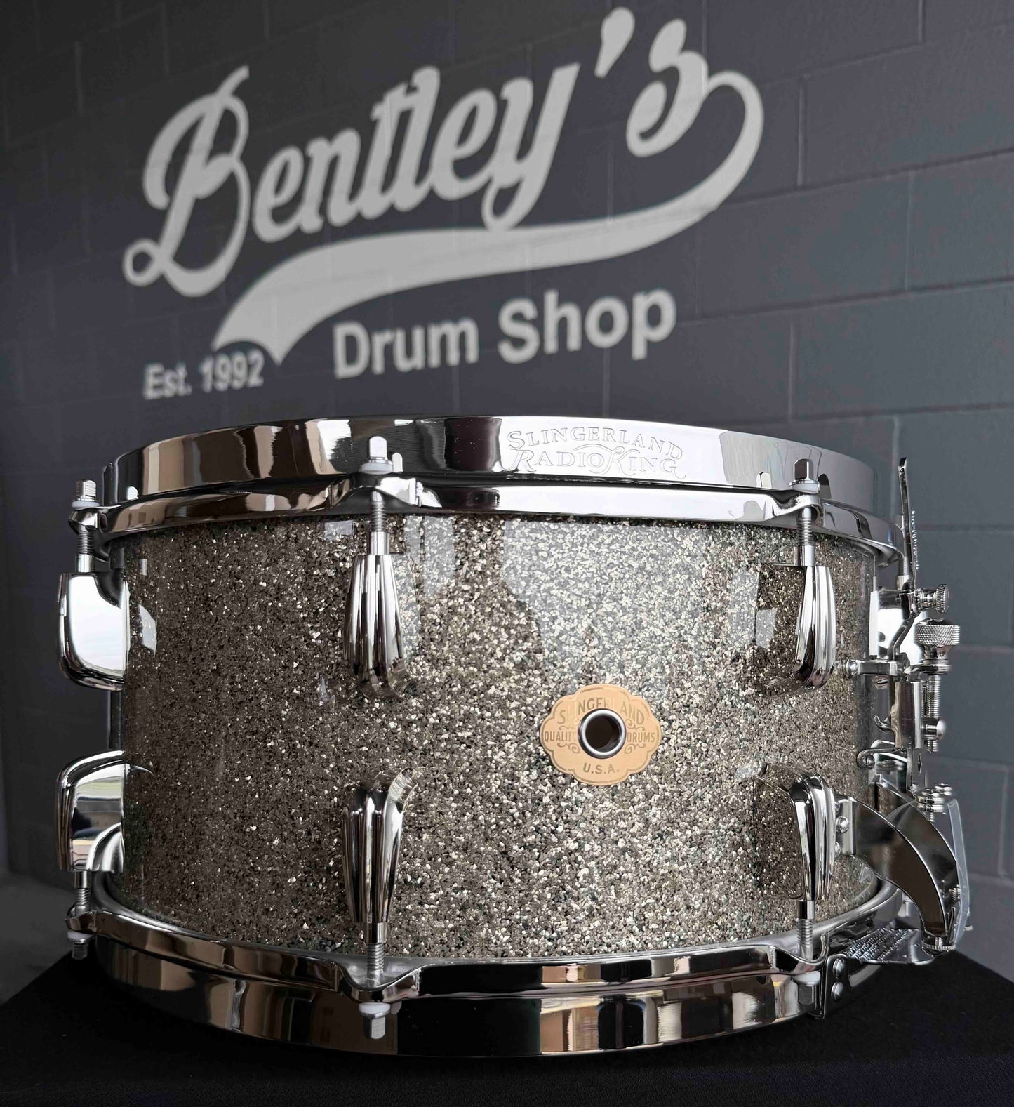 ~NEW!~ Slingerland RadioKing Solid Shell Maple 7x14 Snare Drum in Gold Glass Glitter with Nickel Hardware