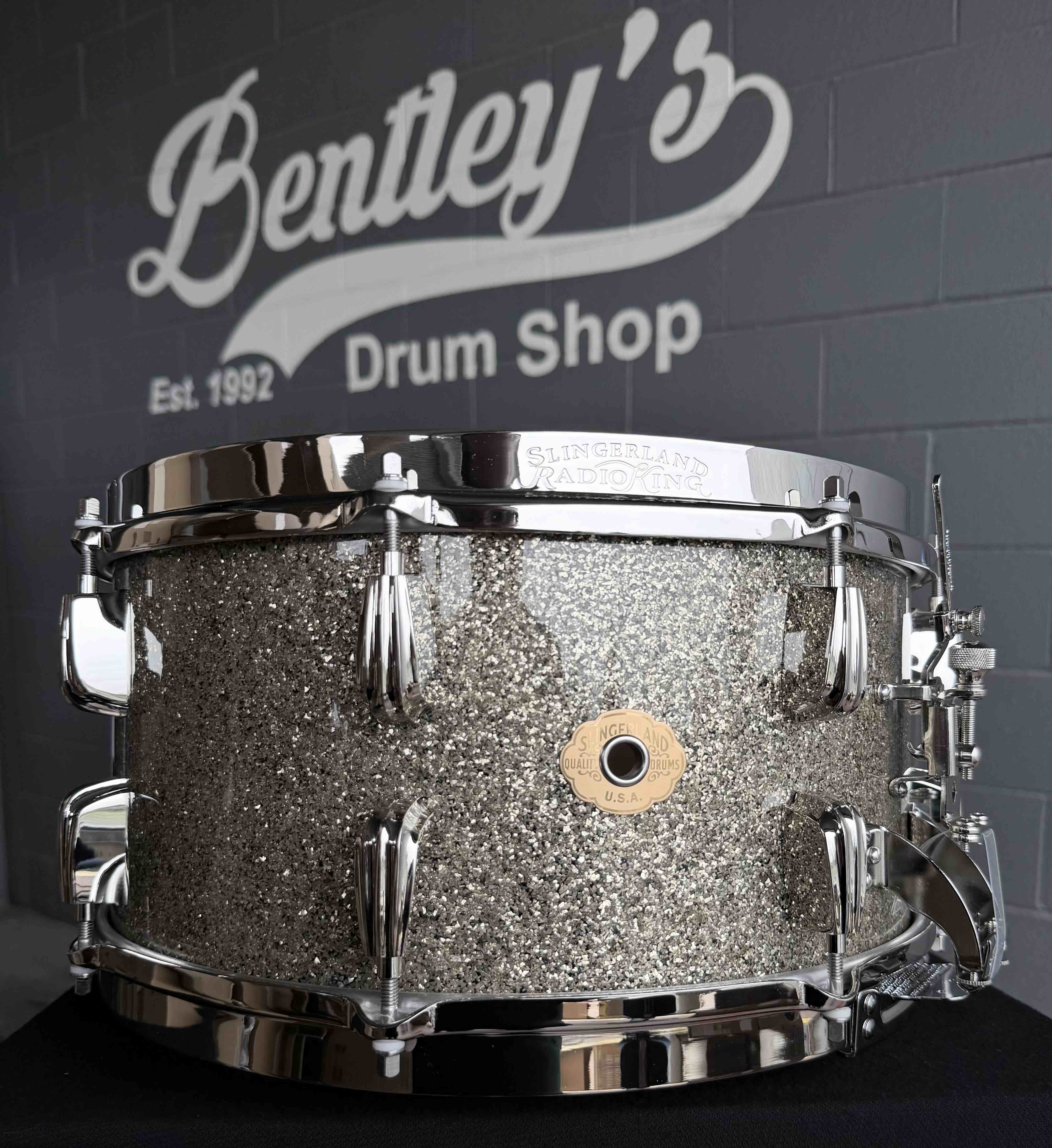 ~NEW!~ Slingerland RadioKing Solid Shell Maple 7x14 Snare Drum in Gold Glass Glitter with Nickel Hardware