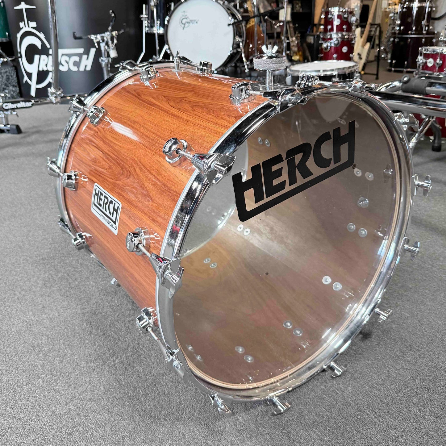 Herch Percussion Banda 20x22" Tambora Bass Drum in Mahogany Veneer & Chrome Hoops with a FREE Case