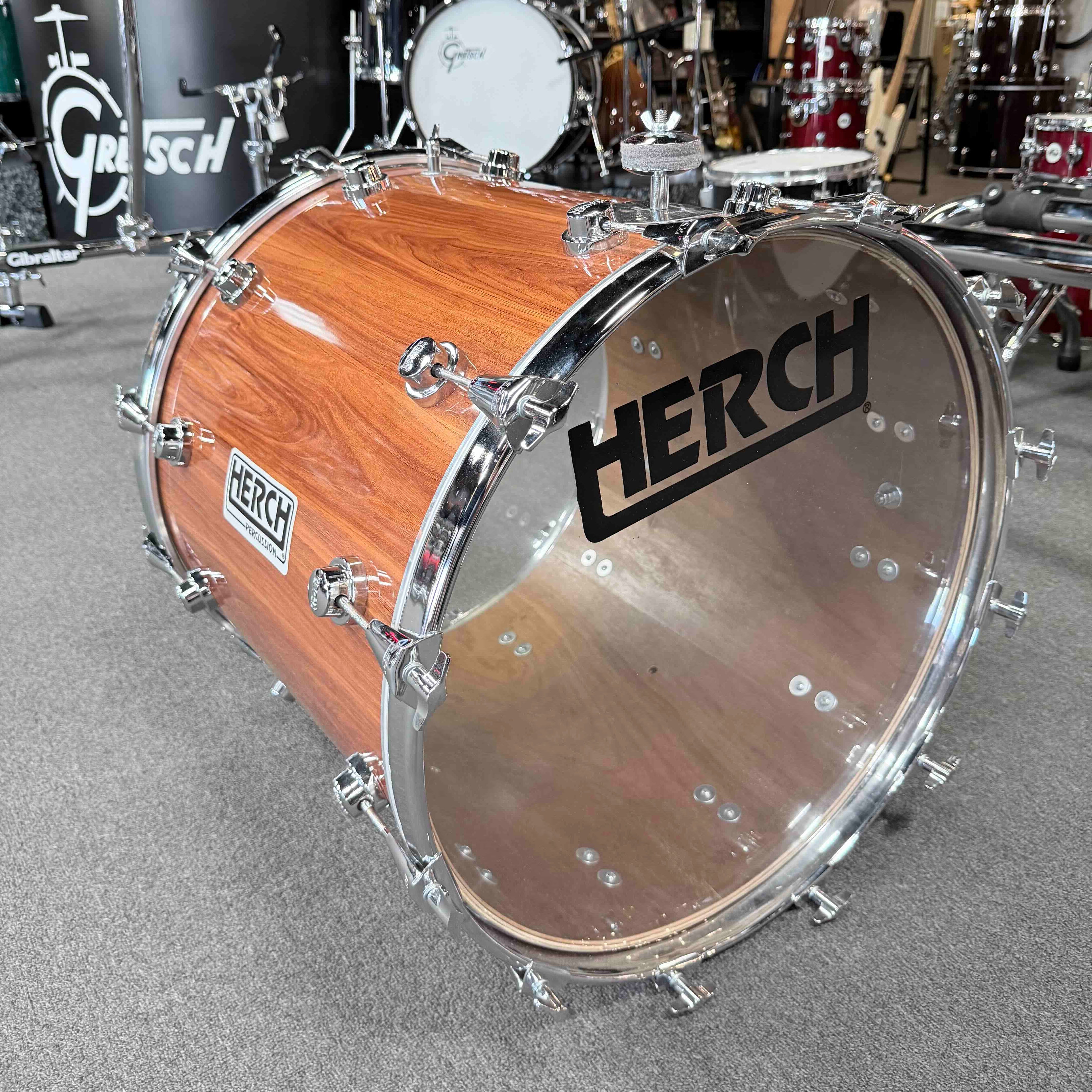 Herch Percussion Banda 20x22" Tambora Bass Drum in Mahogany Veneer & Chrome Hoops with a FREE Case