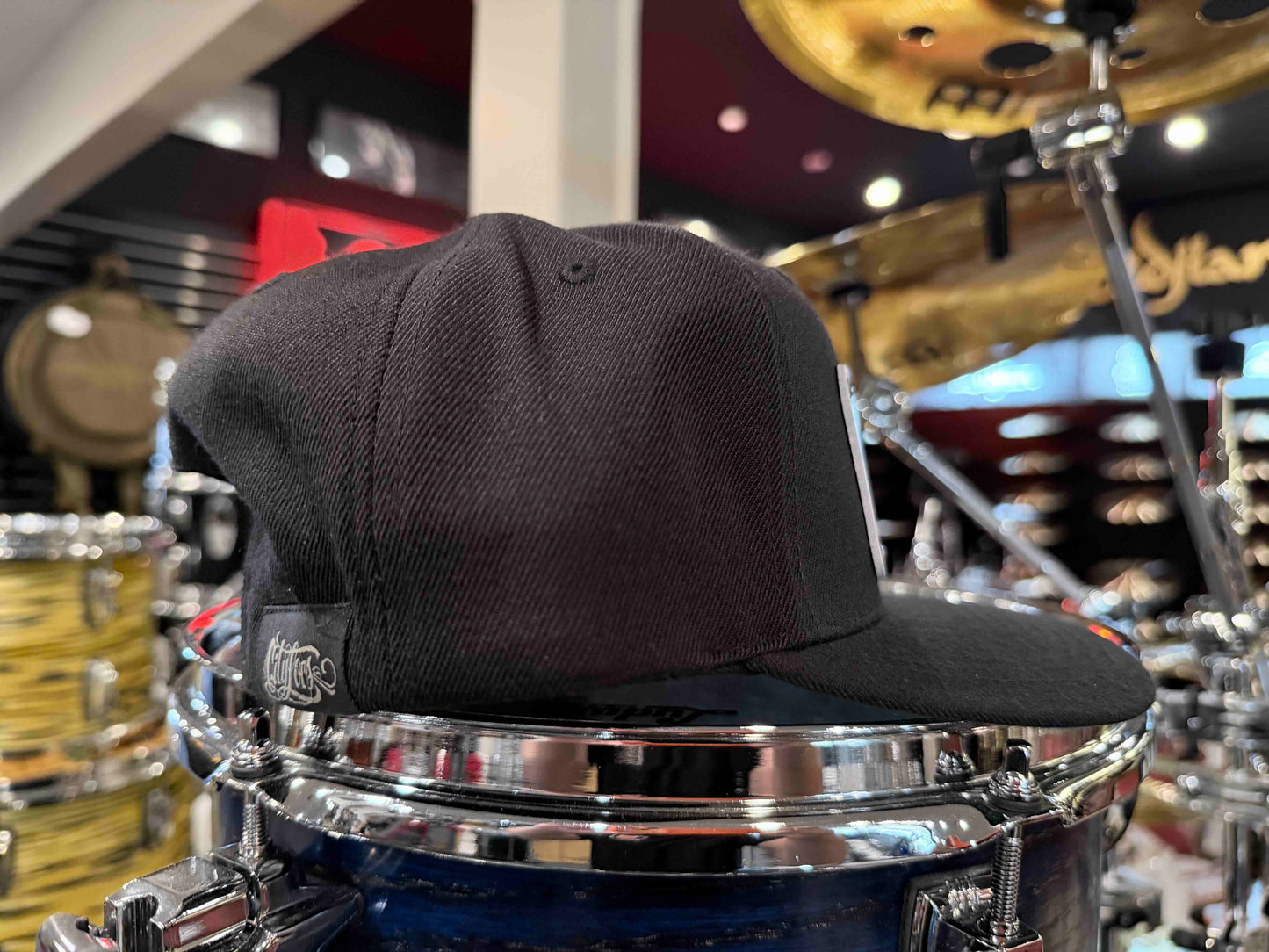 ~NEW~ Bentley's Drum Shop Clothback Snapback Hat in Black with Custom License Plate Badge