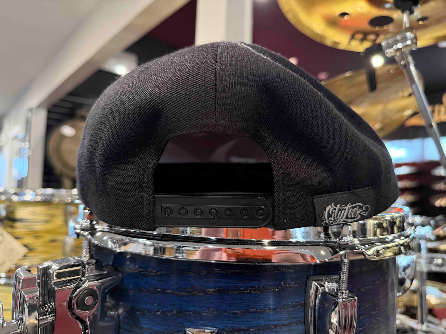 ~NEW~ Bentley's Drum Shop Clothback Snapback Hat in Black with Custom License Plate Badge