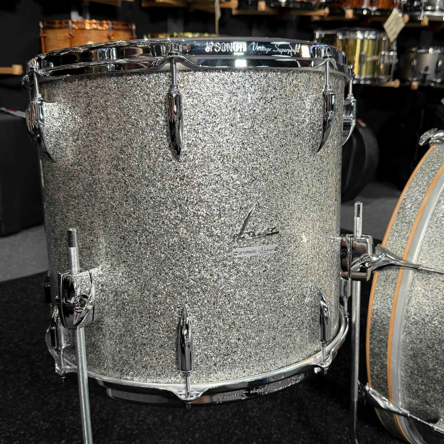 ~WOW!~ SONOR Vintage Series 3-Piece 13/16/22 Drum Kit Set in Vintage Silver Glitter w/ Single-Tom Holder
