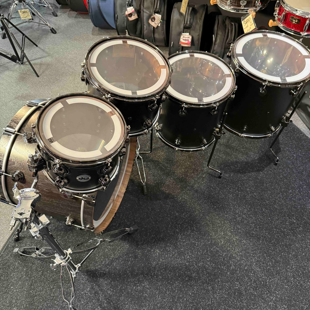 ~WOW!~ DW Collector's Series Pure Walnut 5-Piece 10/12/14/16/22 Drum Kit Set in Ebony Satin Oil with Black Nickel Hardware