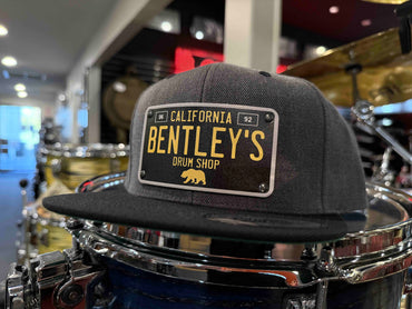 ~NEW~ Bentley's Drum Shop Clothback Snapback Hat in Grey & Black Two-Tone with Custom License Plate Badge