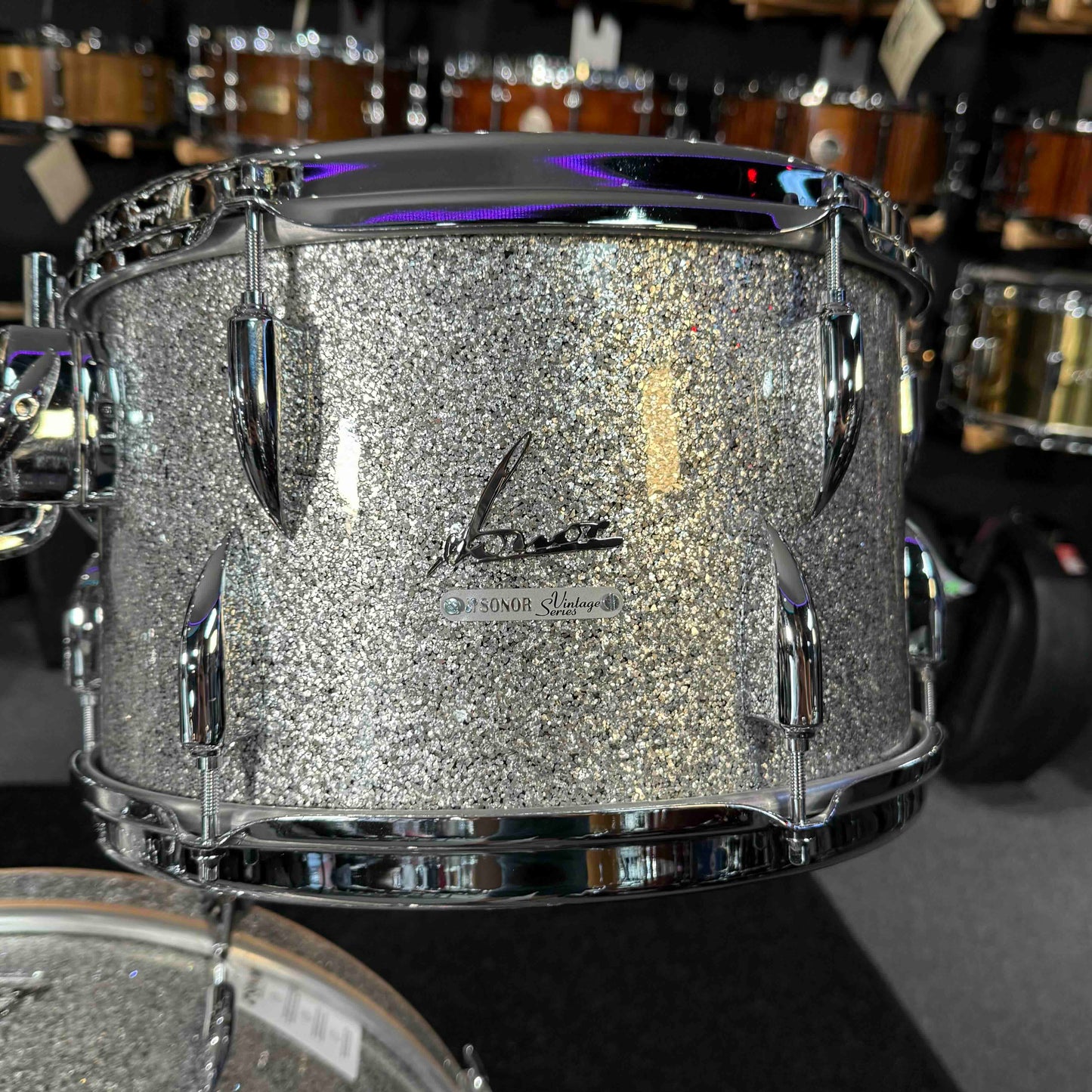 ~WOW!~ SONOR Vintage Series 3-Piece 13/16/22 Drum Kit Set in Vintage Silver Glitter w/ Single-Tom Holder