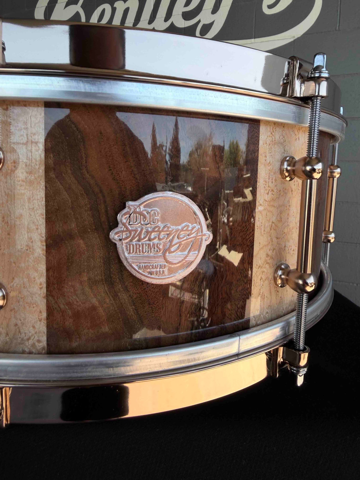 ~WOW!~ Doc Sweeney Drums 'King James' 5.5x14 Stave Claro Walnut & Birdseye Maple Snare Drum with Aztec Gold Hardware