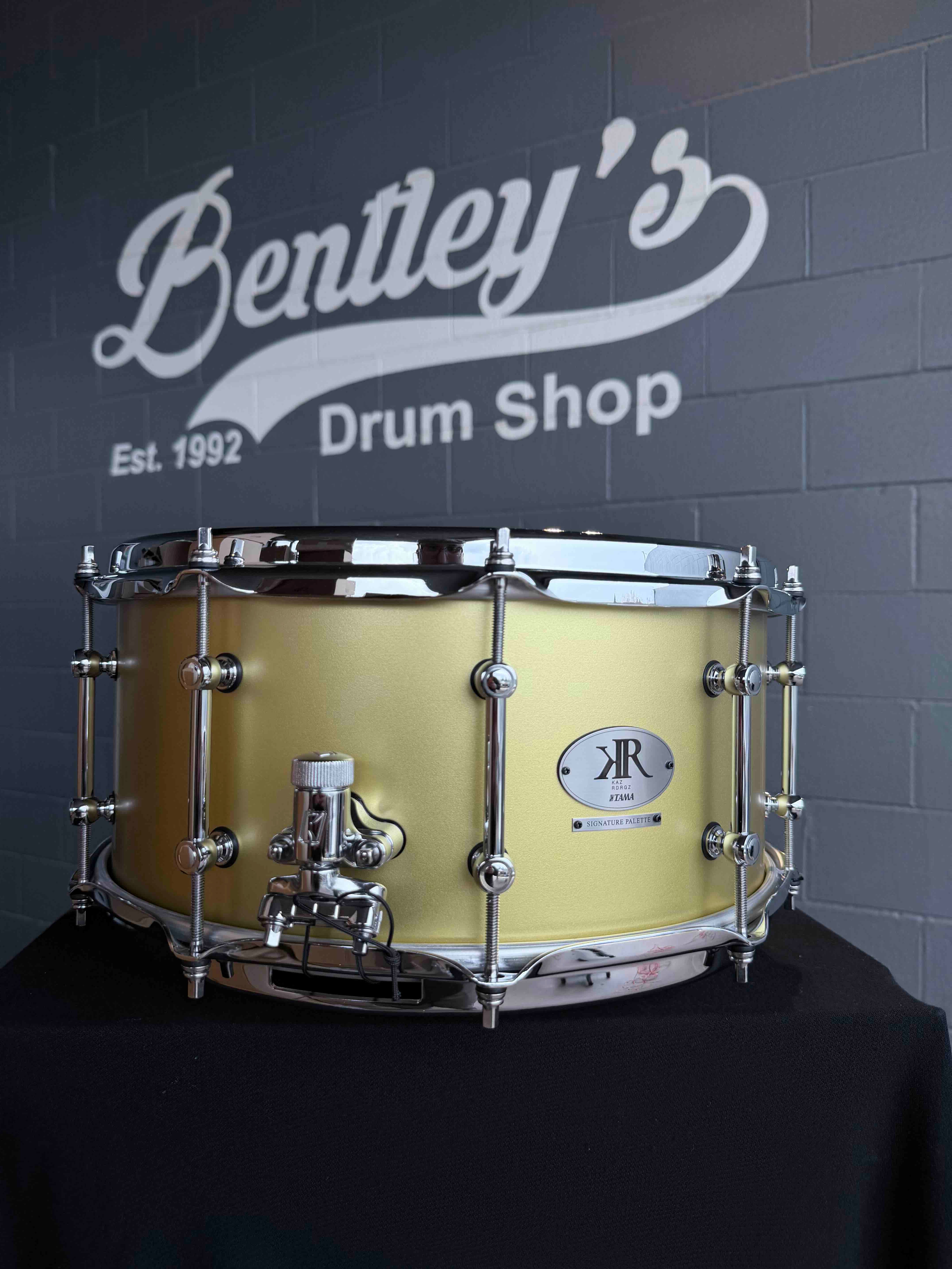 ~LIMITED EDITION~ TAMA Kaz Rodriguez Signature 6.5x14 Bubinga/Maple Hybrid Snare Drum in Matte Metallic Gold Lacquer
