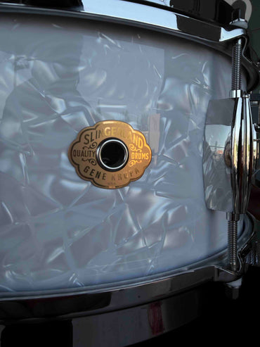 ~NEW!~ Limited Edition Slingerland Gene Krupa Commemorative 6.5x14 Solid Maple Snare Drum #42 of 100 in White Marine Pearl with Deluxe Case, Bovid Calfskin Head and Certificate of Authenticity