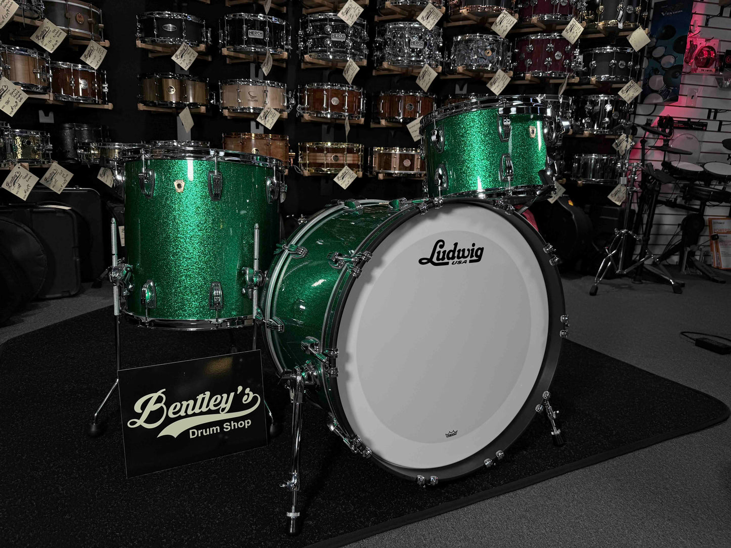 ~WOW!~ Ludwig Classic Maple FAB 3-Piece 13/16/22 Drum Kit Set in Green Sparkle