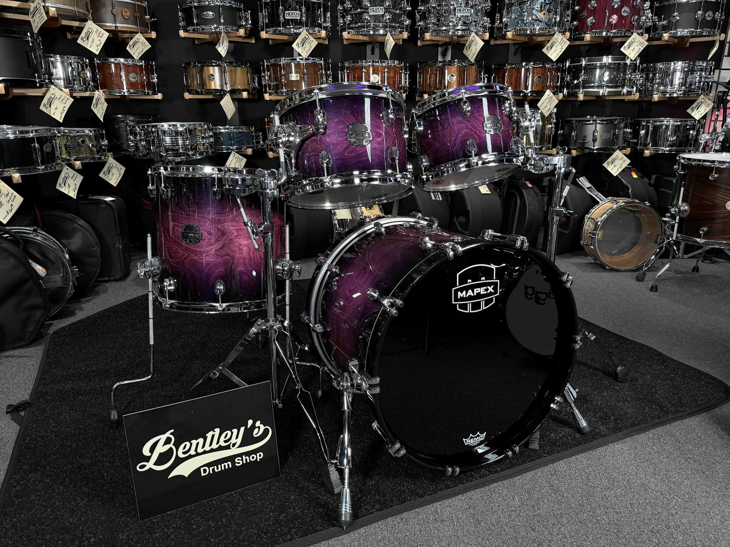 Mapex Saturn VI Maple/Walnut Hybrid Fusion 4-Piece 10/12/14/20 Drum Kit Set in Royal Purple Burst Gloss Lacquer (Displayed at 2026 NAMM Show!)