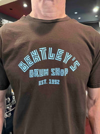 ~NEW!~ Bentley's Drum Shop 70's Retro Font Logo T-Shirt in Black, Navy Blue & Dark Chocolate