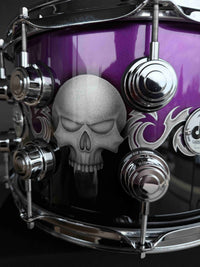~NEW~ DW Collector's Series 333 Pure Maple 8x14 Snare Drum in Exotic Sawblades & Skulls Graphics w/ Chrome Hardware