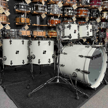 ~WOW!~ Sonor SQ2 Medium Beech 6-Piece 8/10/12/14/16/22 Drum Kit Set in Papyrus White Lacquer & Black Semi-Gloss Interior with Ruthenium Black Nickel Hardware