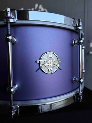 ~NEW!~ 2026 Dunnett 8-Lug StereoPly Maple/Poplar Hybrid 7x14 Snare Drum in Matte Metallic Purple w/ CR Hoops & Dunnett Bag