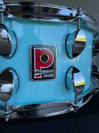 ~NEW~ Premier Elite Maple/Birch Hybrid 6.5x14 Snare Drum in Baby Blue Lacquer
