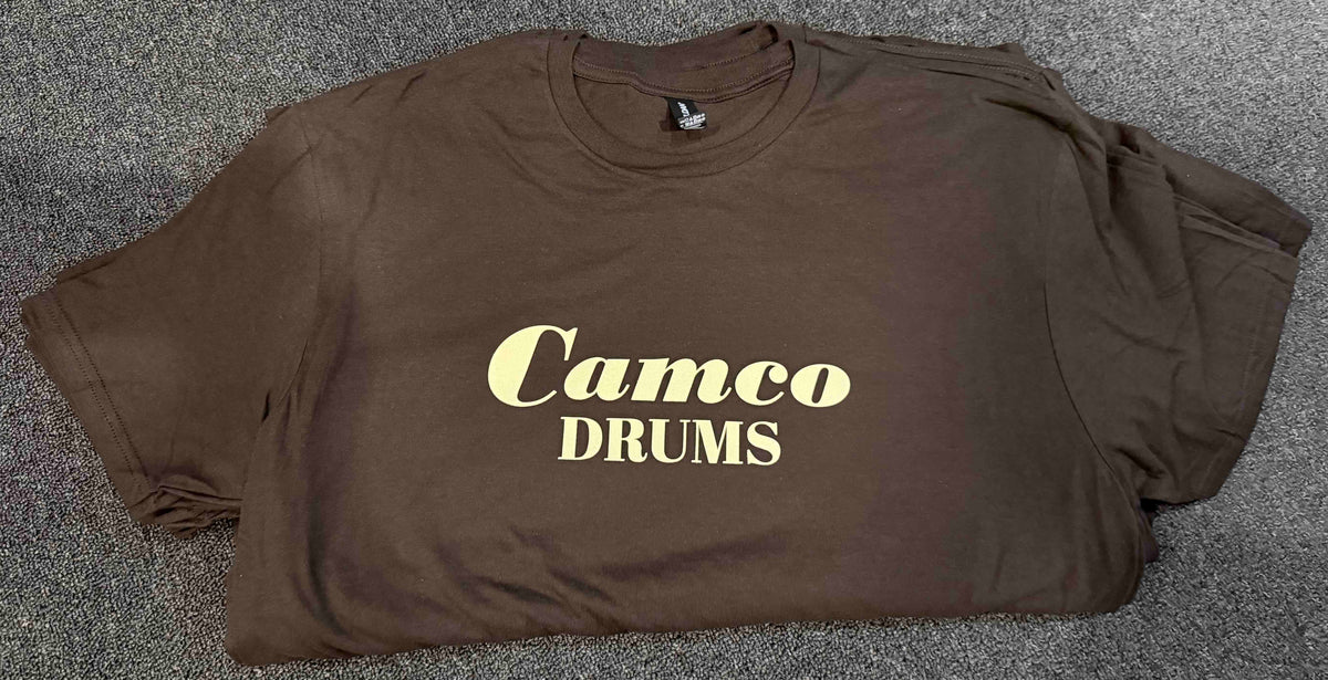 ~NEW!~ Camco Drums T-Shirt with Creme Font in Navy Blue, Dark Chocolate and Black