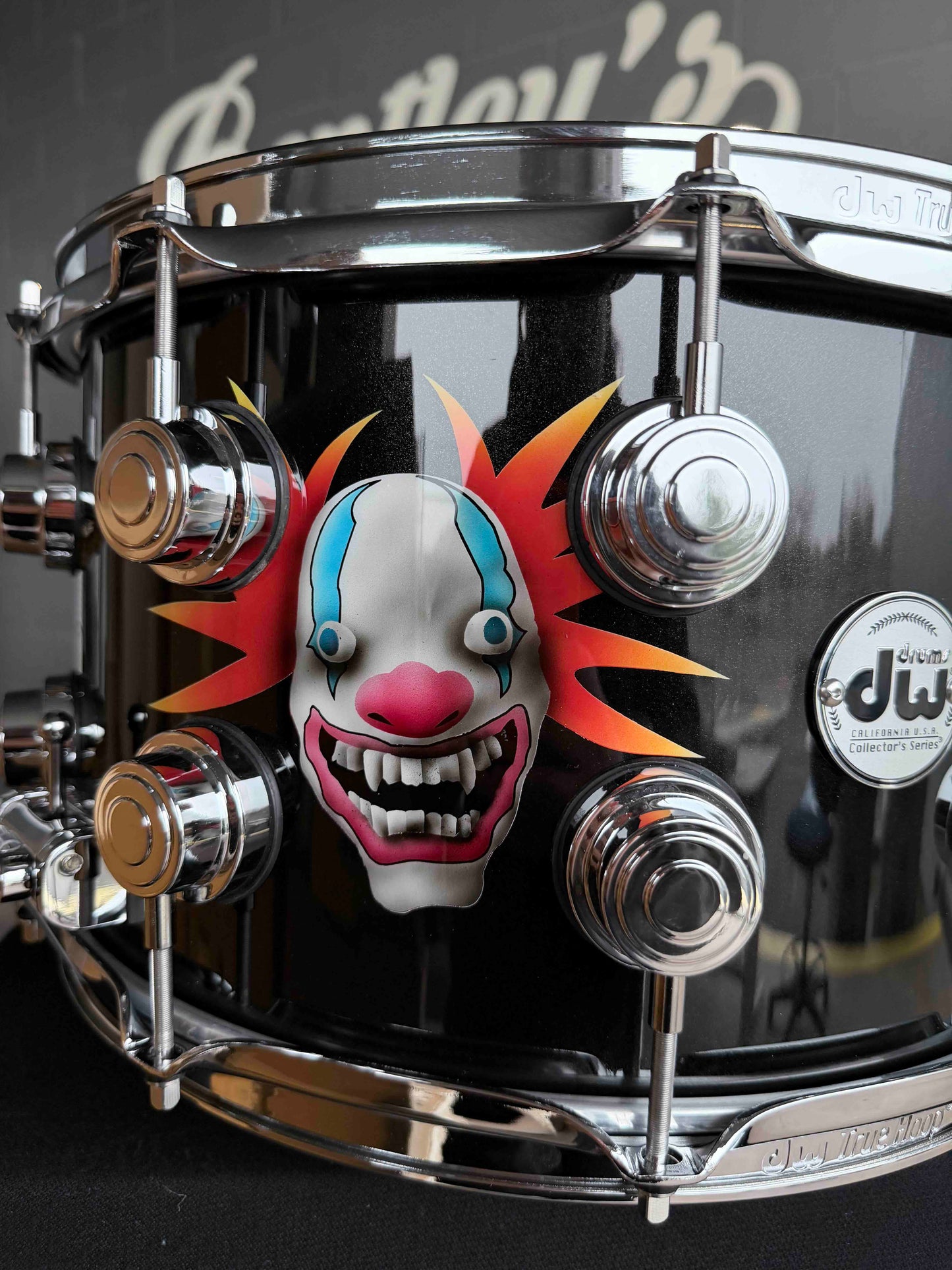 ~NEW~ DW Collector's Series 8x14 SSC Maple Snare Drum in Exotic Sick Clown over Solid Metallic Black Lacquer with Chrome Hardware