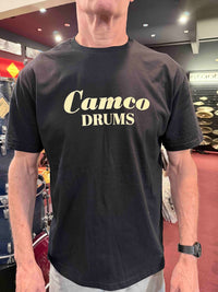 ~NEW!~ Camco Drums T-Shirt with Creme Font in Navy Blue, Dark Chocolate and Black