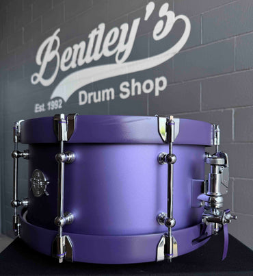 ~NEW!~ 2026 Dunnett 8-Lug StereoPly Maple/Poplar Hybrid 7x14 Snare Drum in Matte Metallic Purple with Matching MetalWood Hoops