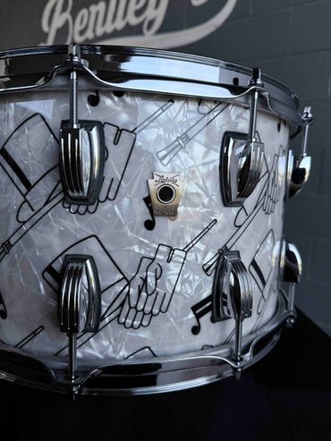 ~BENTLEY'S EXCLUSIVE!~ Ludwig Classic Maple 8x14 Snare Drum in Top Hat & Cane White Marine Pearl