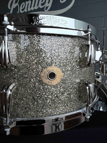 ~NEW!~ Slingerland RadioKing Solid Shell Maple 7x14 Snare Drum in Gold Glass Glitter with Nickel Hardware
