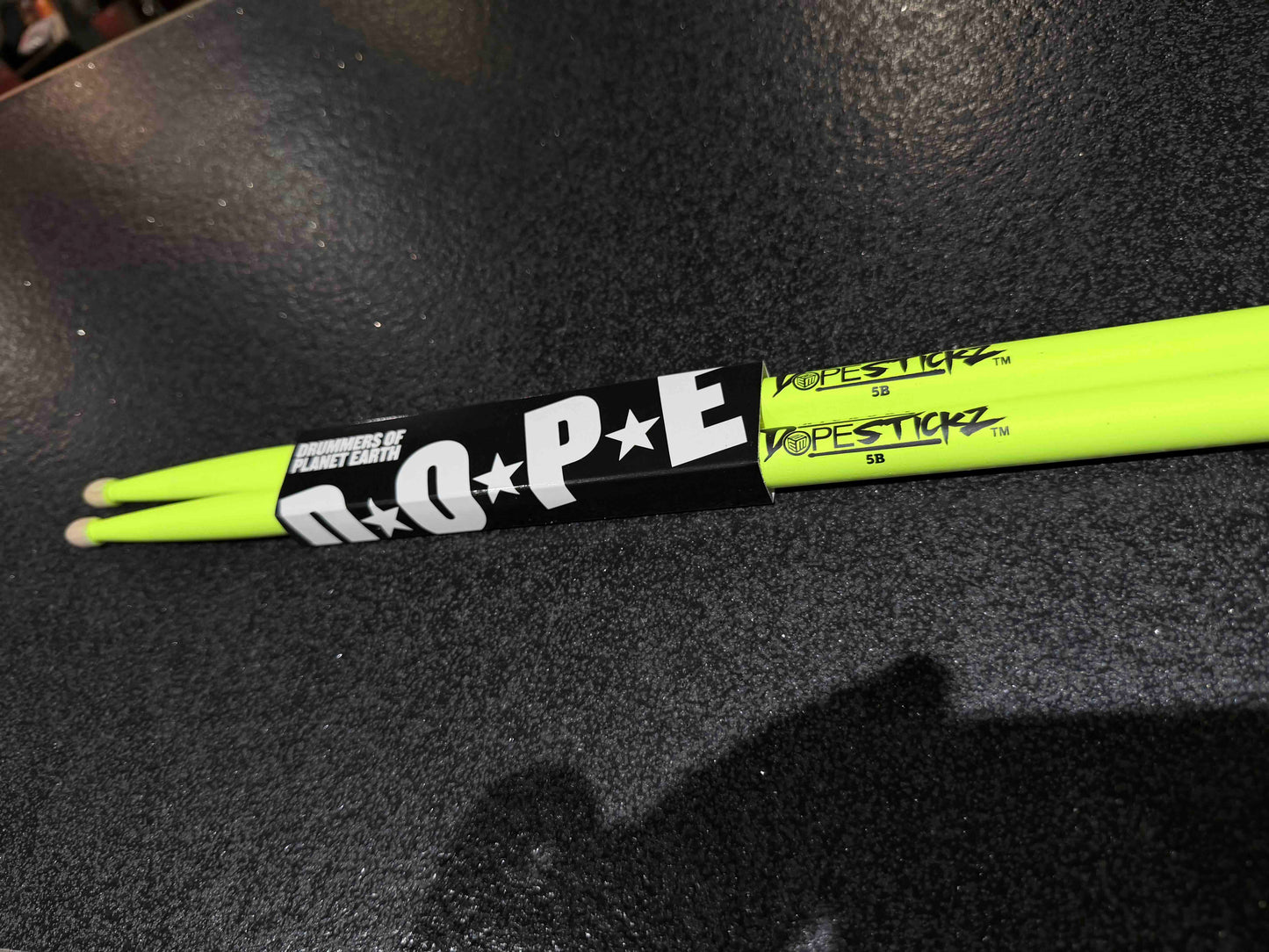 Dope Stickz Neon Yellow Glow 5B Acorn Tip Drum Sticks Pair