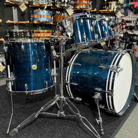 ~WOW!~ Gretsch USA Custom 4-Piece 10/12/16/22 Drum Kit Set in Azure Blue Gloss Lacquer with White Marine Pearl Bass Drum Hoops Inlays