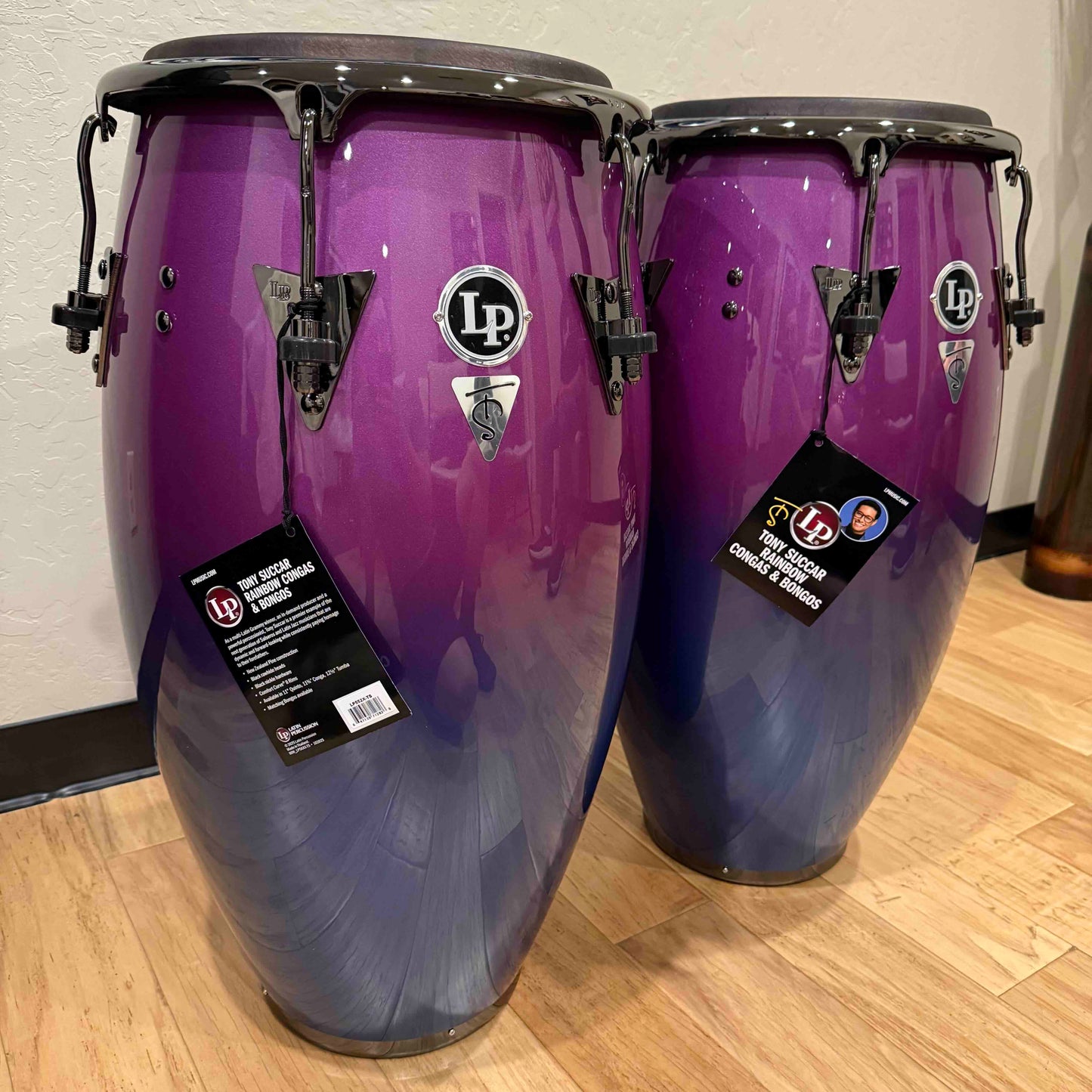 ~NEW!~ LP Latin Percussion Tony Succar Signature New Zealand Pine Conga & Tumbadora Pair in Rainbow Lacquer with Black Nickel Hardware & Black Skyn Heads