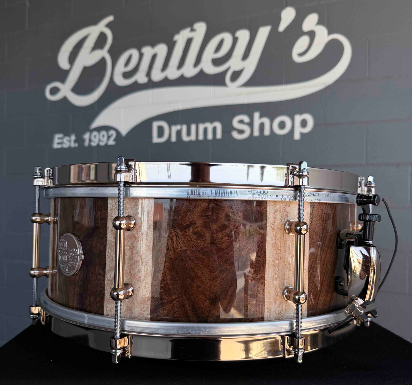 ~WOW!~ Doc Sweeney Drums 'King James' 5.5x14 Stave Claro Walnut & Birdseye Maple Snare Drum with Aztec Gold Hardware
