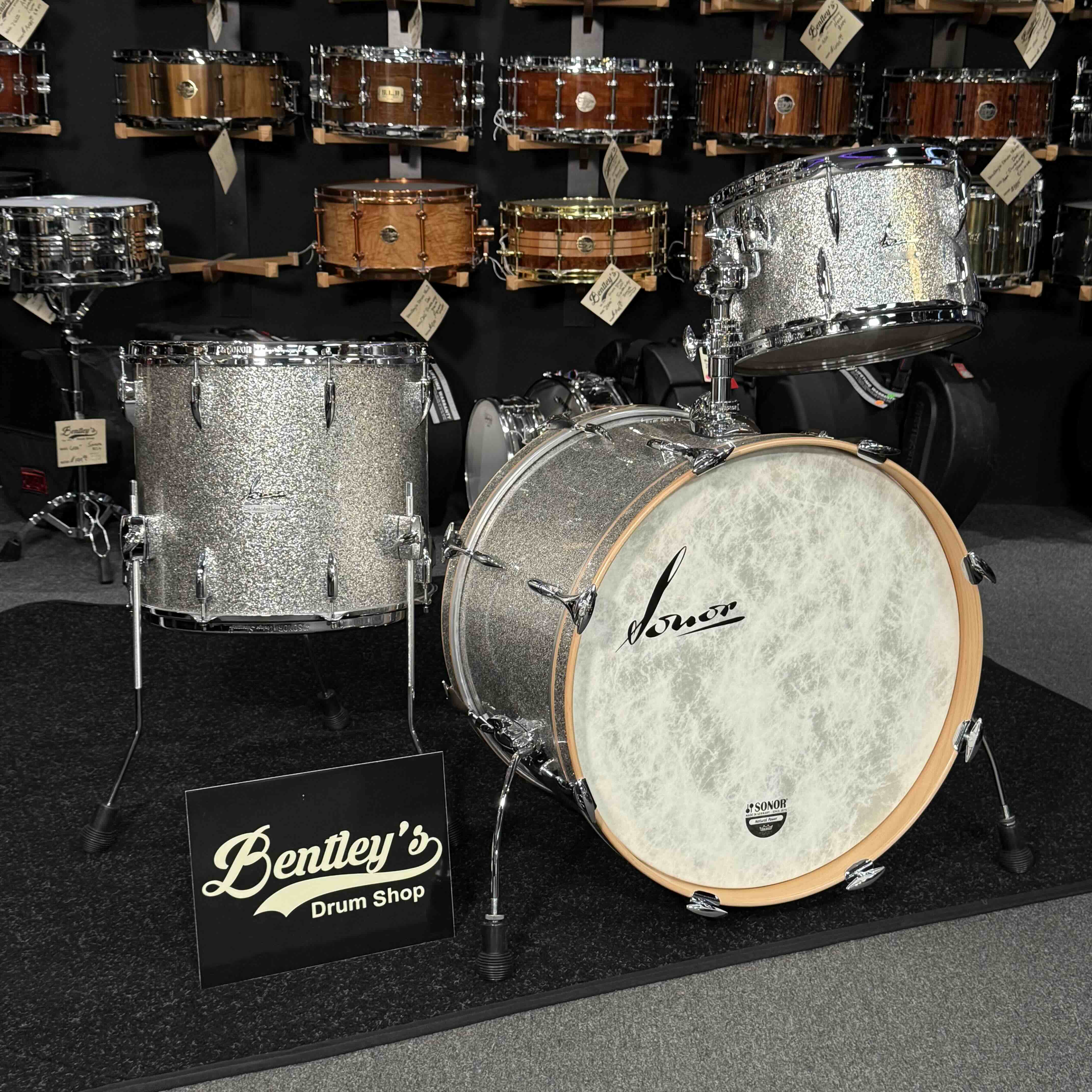 ~WOW!~ SONOR Vintage Series 3-Piece 13/16/22 Drum Kit Set in Vintage Silver Glitter w/ Single-Tom Holder