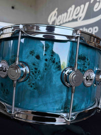 ~WOW!~ DW Collector's Series Maple/Mahogany 7x14 Snare Drum in Sapphire Gloss Lacquer over Exotic Mapa Burl with Chrome Hardware