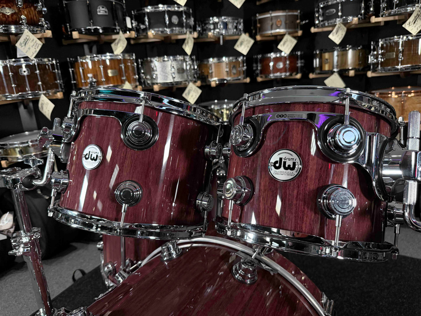 DW Collector's Series Toasted Pure Purpleheart 4-Piece 10/12/16/22 Drum Kit Set in Natural Gloss Lacquer with Chrome Hardware