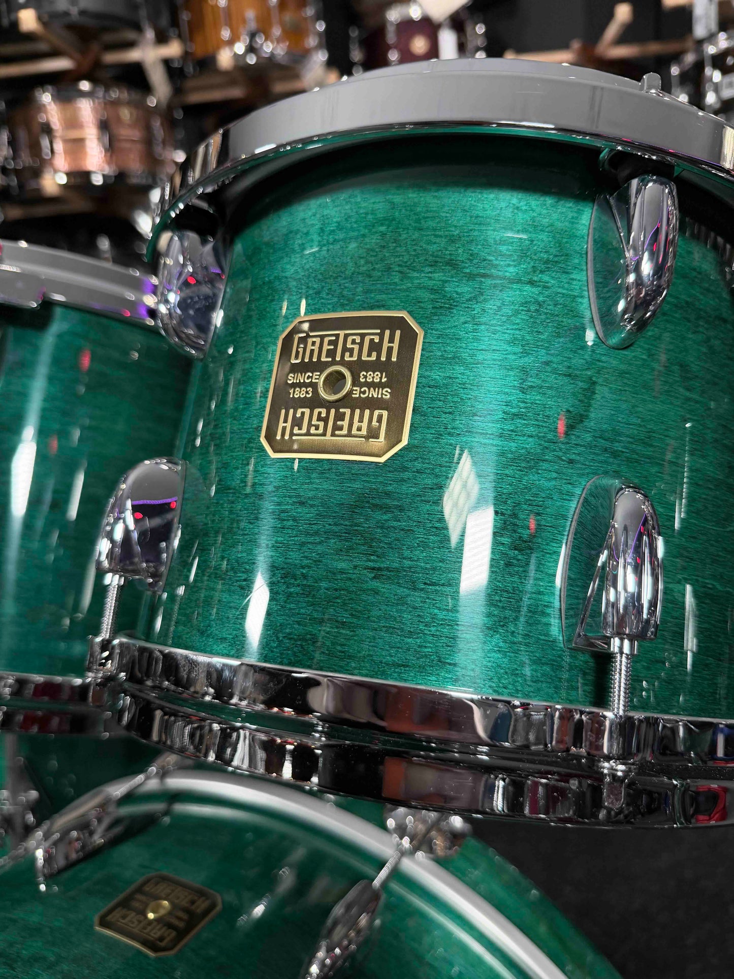 ~NEW!~ Gretsch USA Custom 4-Piece 10/12/16/22 Drum Kit Set in Caribbean Blue Gloss Lacquer with Square Badges