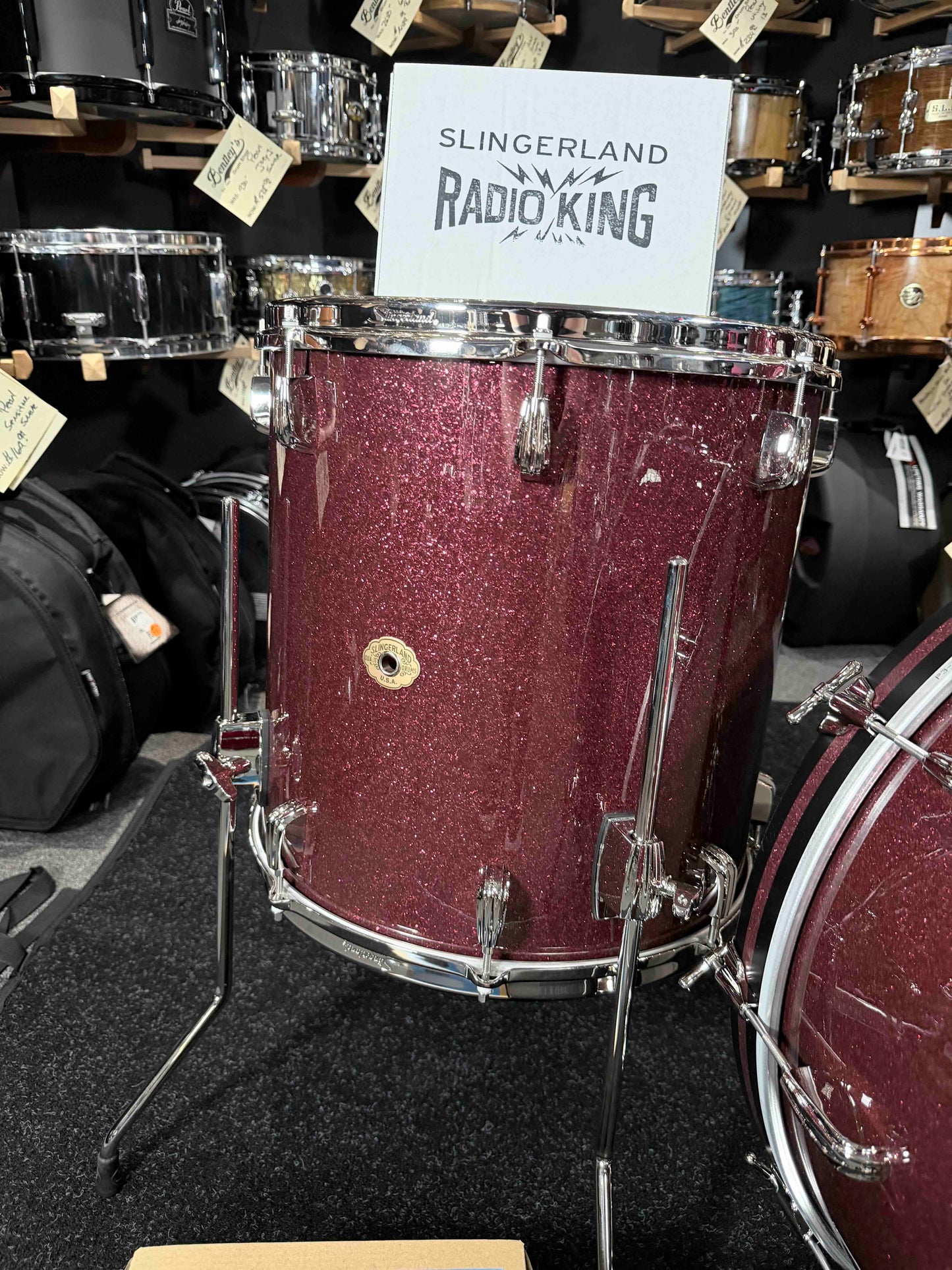~NEW!~ 2026 Slingerland RadioKing Mahogany/Poplar/Mahogany 3-Piece 13/16/22 Drum Kit Set in Maroon Glass Glitter with Nickel Hardware
