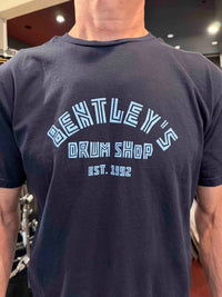 ~NEW!~ Bentley's Drum Shop 70's Retro Font Logo T-Shirt in Black, Navy Blue & Dark Chocolate