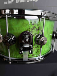 ~WOW!~ DW Collector's Series 333 Pure Maple 7x14 Snare Drum in Slime Green Gloss over Exotc Mapa Burl Veneer with Black Nickel Hardware