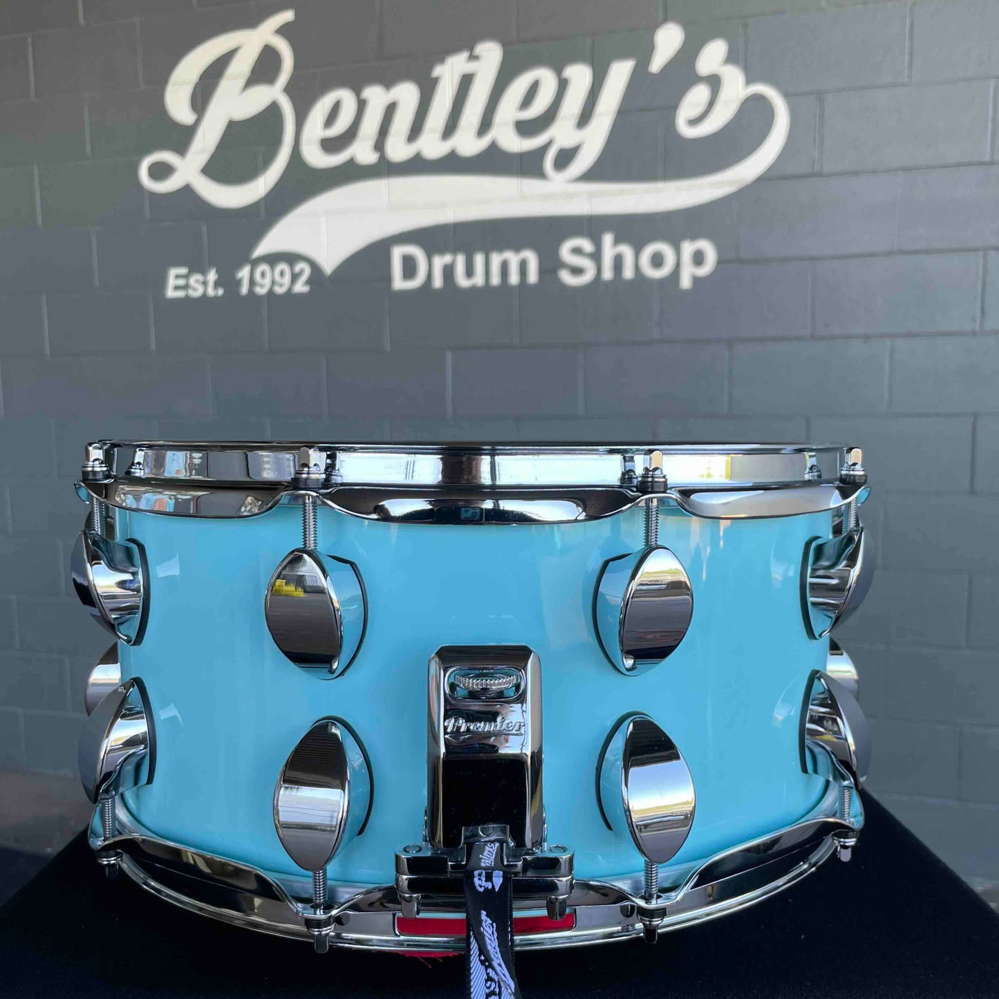 ~NEW~ Premier Elite Maple/Birch Hybrid 6.5x14 Snare Drum in Baby Blue Lacquer