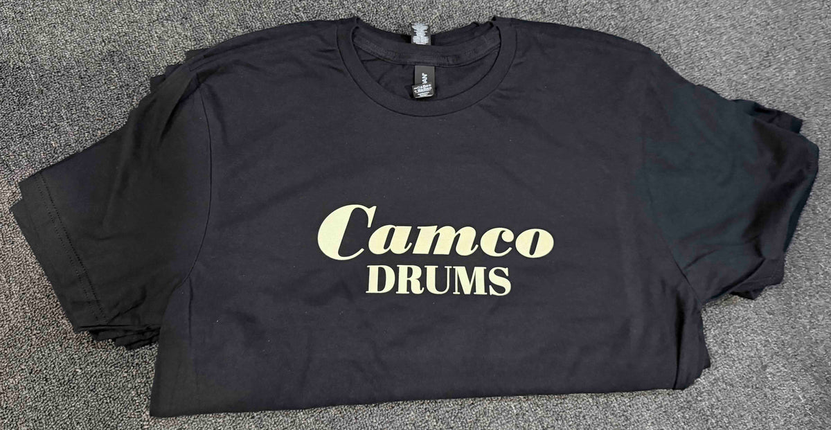 ~NEW!~ Camco Drums T-Shirt with Creme Font in Navy Blue, Dark Chocolate and Black