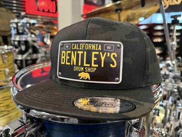 ~NEW~ Bentley's Drum Shop Clothback Snapback Hat in Black Camo with Custom License Plate Badge
