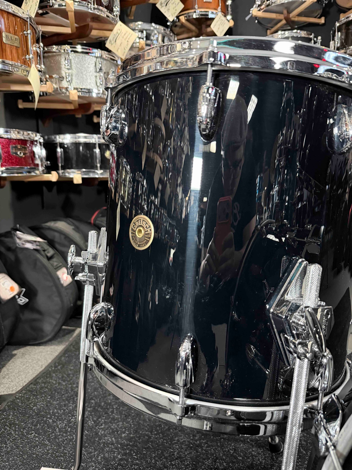 Gretsch USA Custom 4-Piece 12/14/20 Drum Kit Set in Solid Black Nitron w/ Matching 5.5x14 Snare Drum