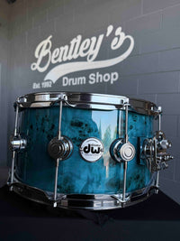 ~WOW!~ DW Collector's Series Maple/Mahogany 7x14 Snare Drum in Sapphire Gloss Lacquer over Exotic Mapa Burl with Chrome Hardware