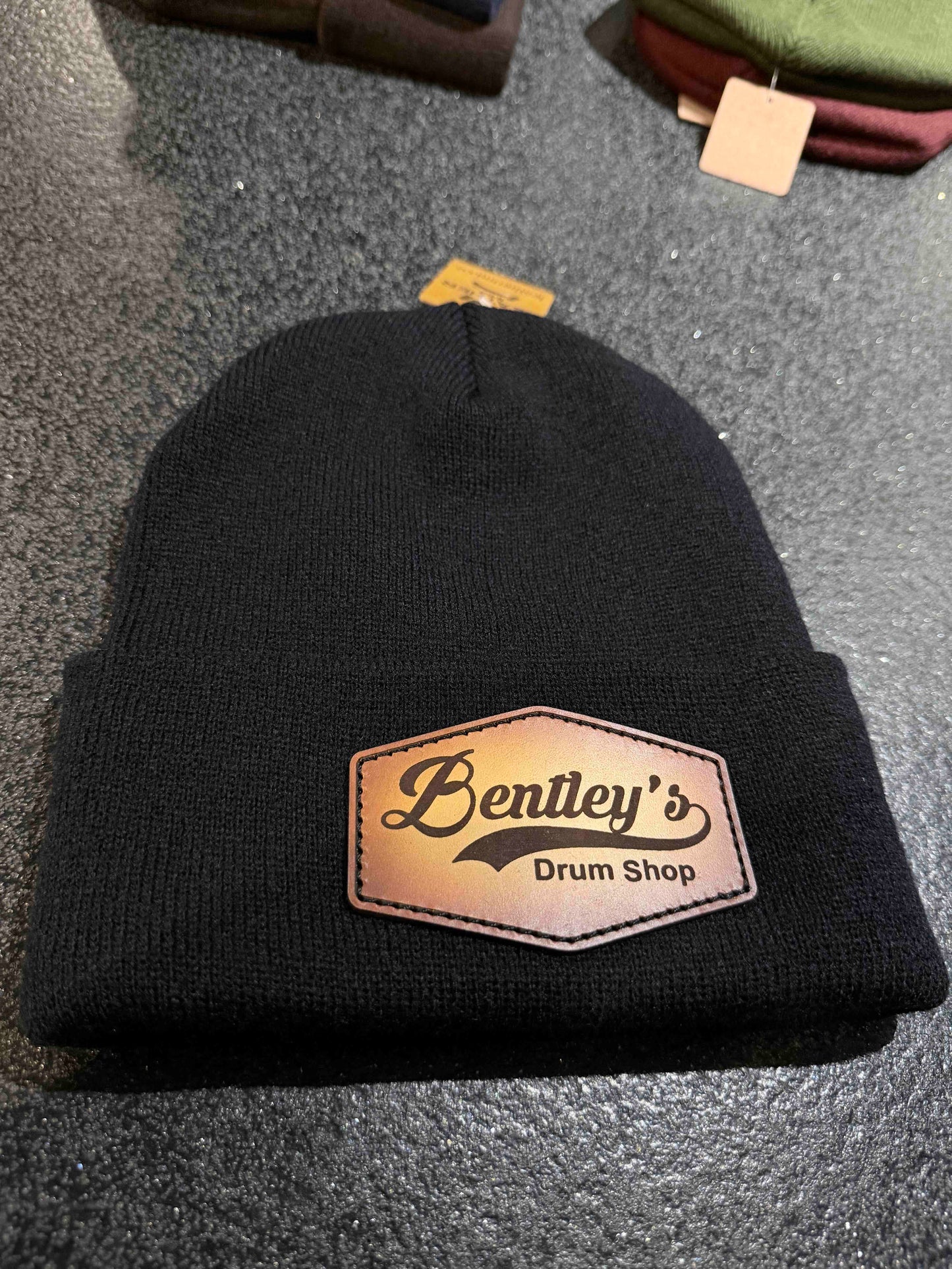 ~NEW~ Bentley's Drum Shop Genuine Leather Patch Beanie Hats