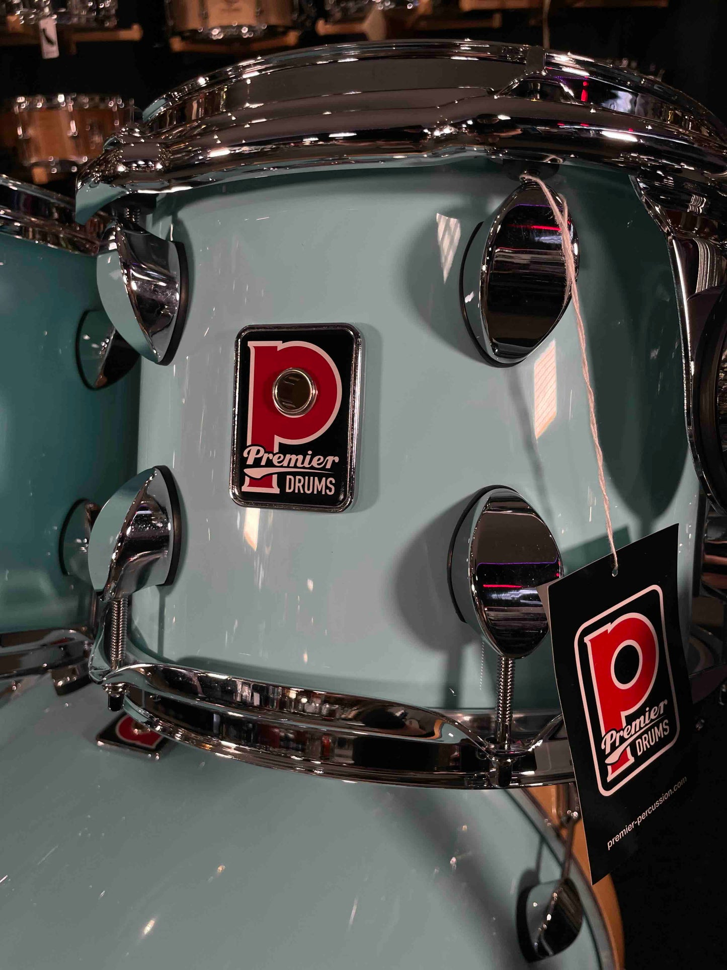 ~NEW~ Premier Elite Maple/Birch Hybrid 4-Piece 10/12/16/22 Drum Kit Set in Baby Blue Lacquer w/ Natural Gloss Bass Drum Hoops